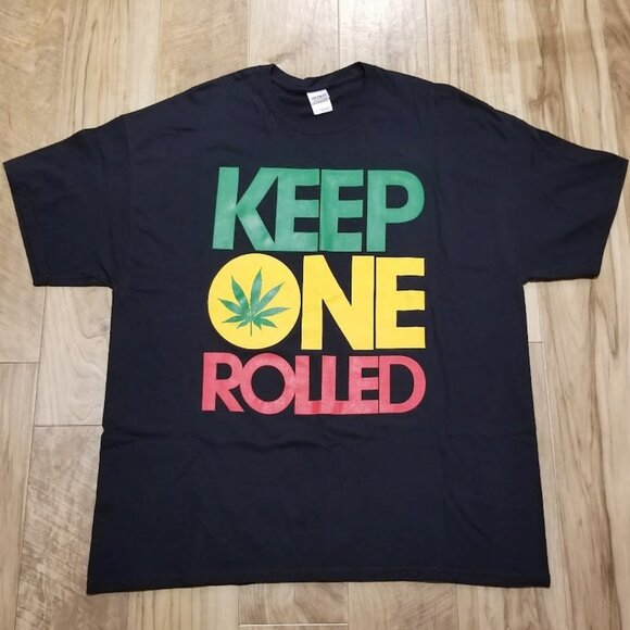 New KEEP ONE ROLLED T Shirt 2XL Black 420 Marijuana Cannabis Rasta Mens Tee - Picture 1 of 6